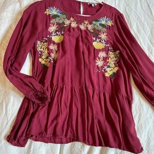 JODIFL Red Embellished Long Sleeve Blouse